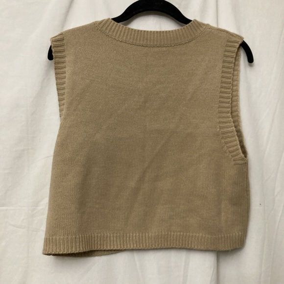 Unbranded Women's Tan V-Neck Knit Sleeveless Cropped Sweater - SZ M - Picture 4 of 9